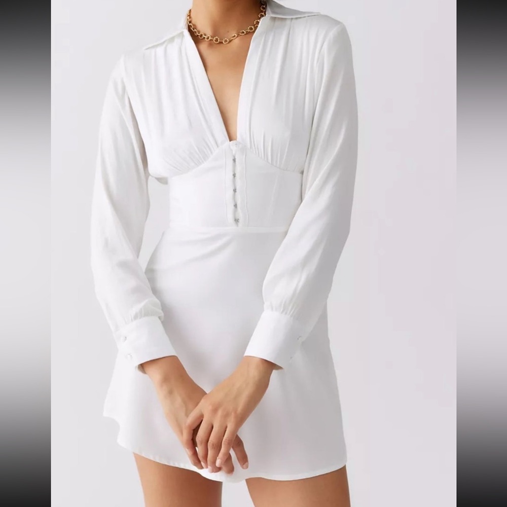 Urban outfitters white long sleeve collared corset dress NWT
